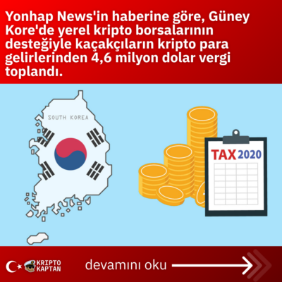 Yonhap News’in haberine göre, Güney Kore’de yerel kripto borsalarının desteğiyle kaçakçıların kripto para gelirlerinden 4,6 milyon dolar vergi toplandı.