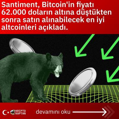 Santiment, Bitcoin’in fiyatı 62.000 doların altına düştükten sonra satın alınabilecek en iyi altcoinleri açıkladı.